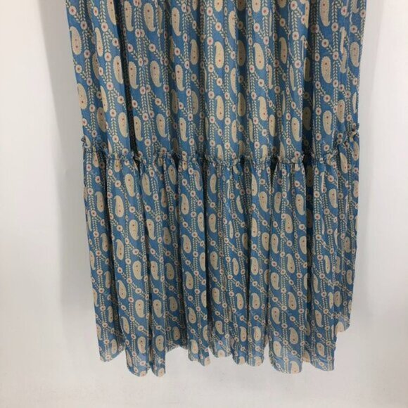 Juicy Couture Blue Beige multicolor Tiered Chiffon Paisley Maxi Dress size L - Picture 7 of 14